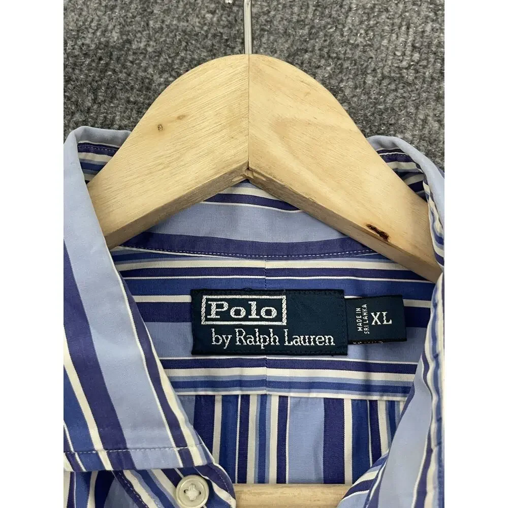 Polo Ralph Lauren Shirt Mens Extra Large Button Up Blue Striped Long Sleeve N253